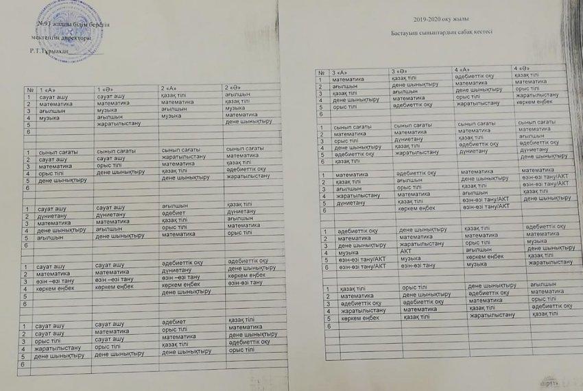 Сабақ кестесі 2019-2020